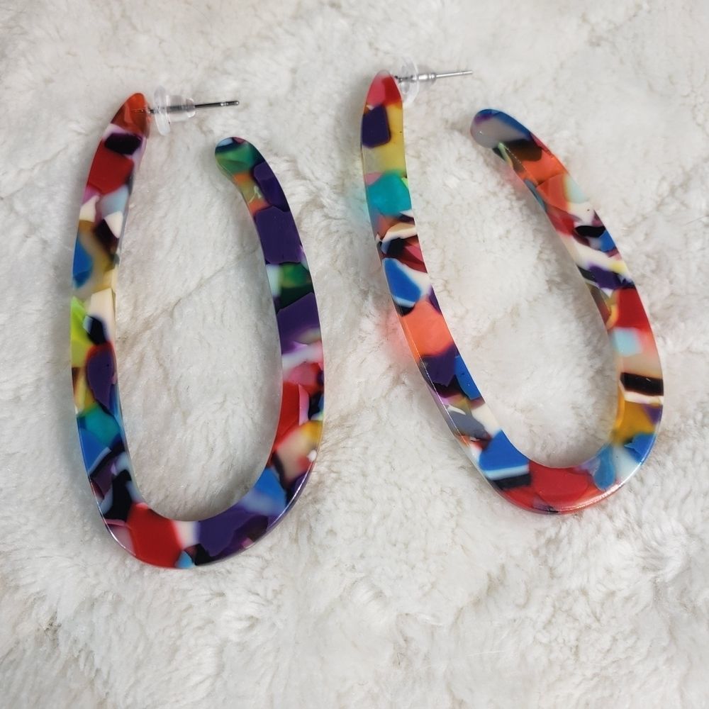 Muticolored U Shaped Drop Hoop Resin Bohemian Earrings